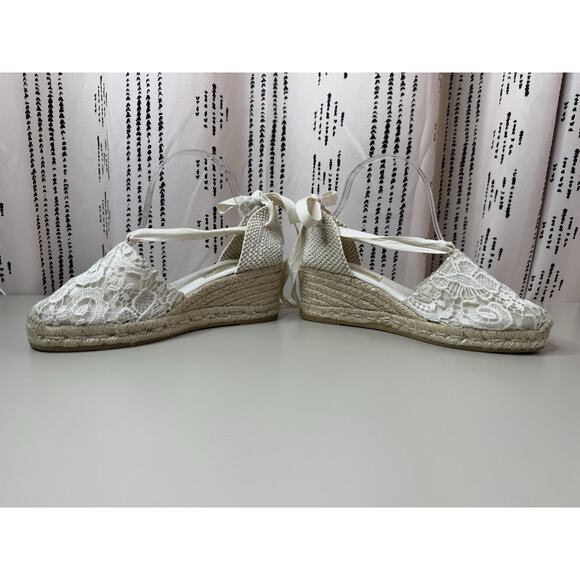 GAIMO Ankle Tie Wedge Espadrilles Sandals EU 40 US 9 Ivory Bridal Made In Spain - Picture 4 of 16